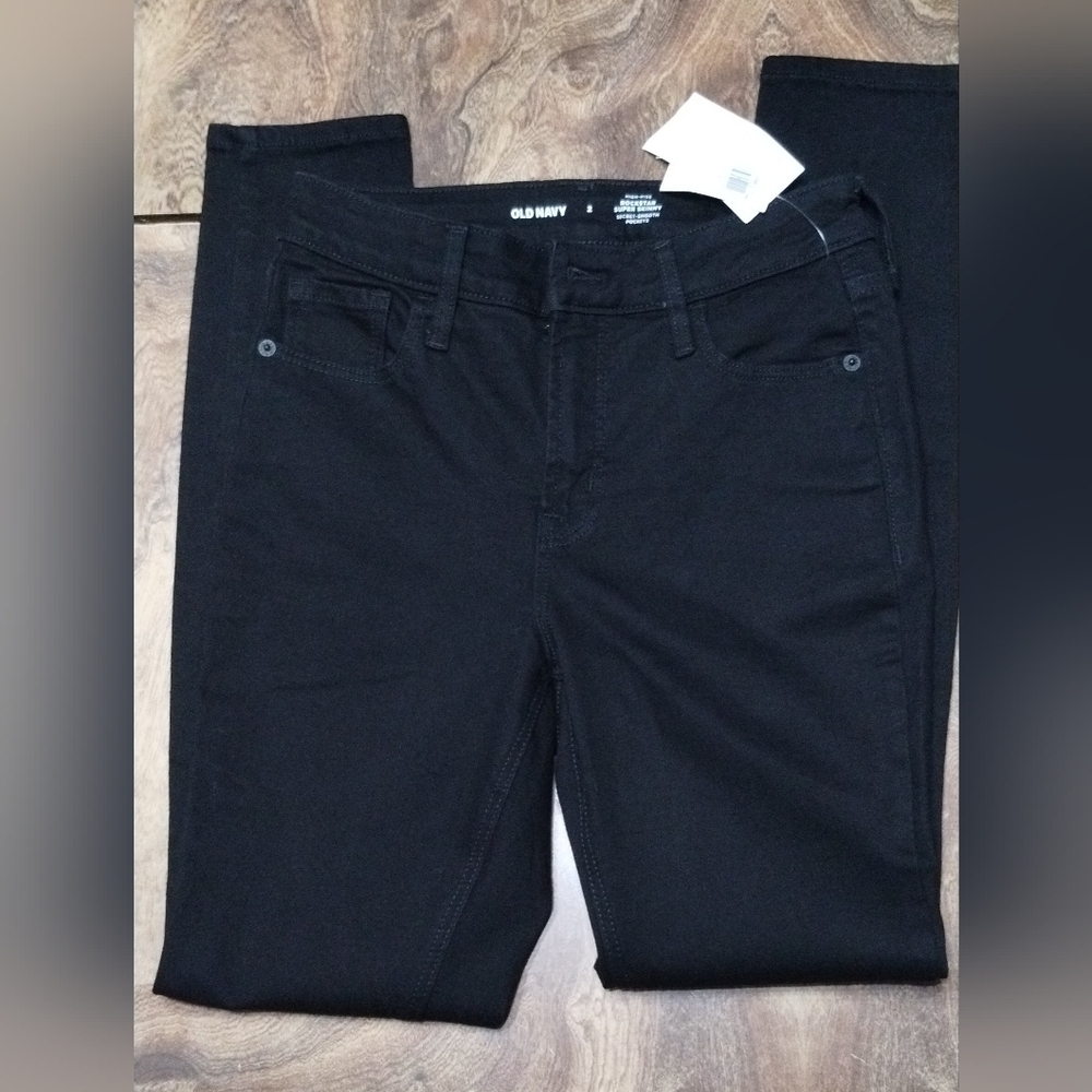 Old Navy High Rise Rockstar Super Skinny, Black Denim Jeans (2)